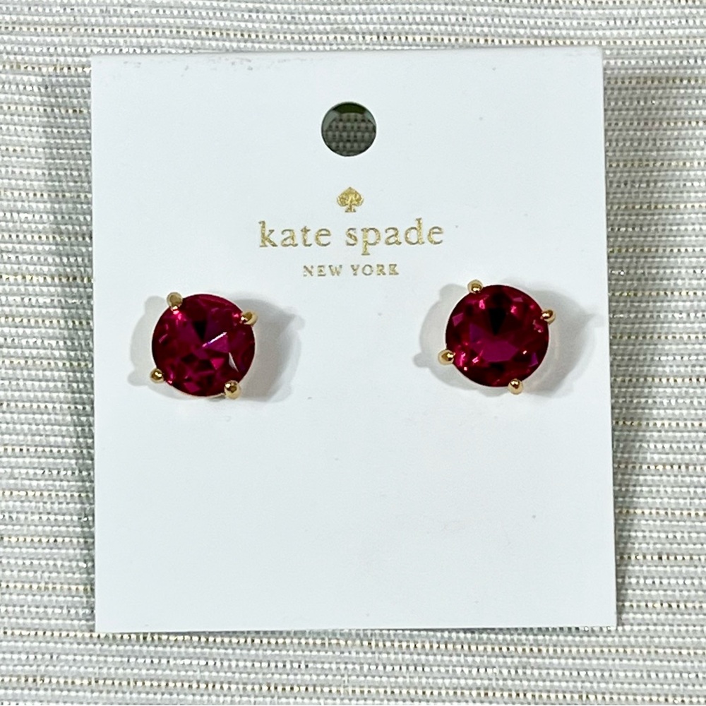 Nwt - Kate Spade NY Dark Pink Fuchsia Crystal Stud Pierced Earrings